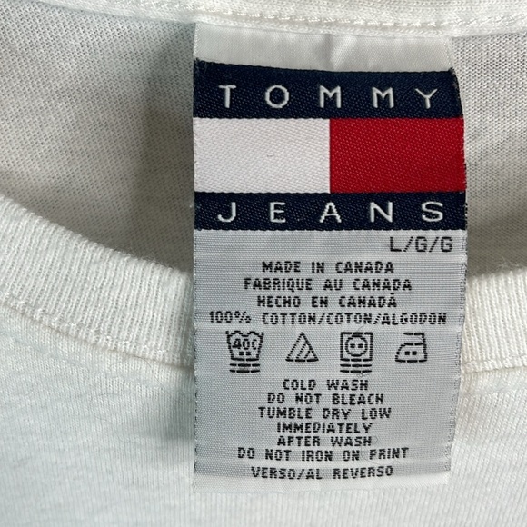 Vintage 90s Mens Tommy Hilfiger Jeans Graphic Logo T-Shirt White Crewneck Boxy L - Picture 7 of 9